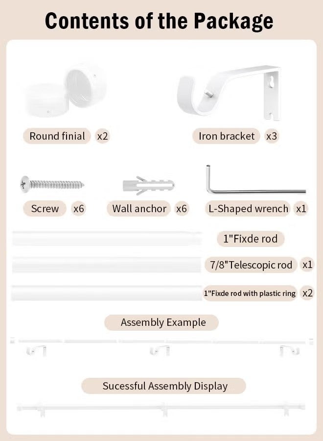 Beauenty Curtain Rod 18-45Inch Curtain Poles Set for Eyelet Curtains 25mm Diameter Splicing Heavy Duty Drapery Rods with Adjustable Brackets for Bedroom Living Room Office - Image 4